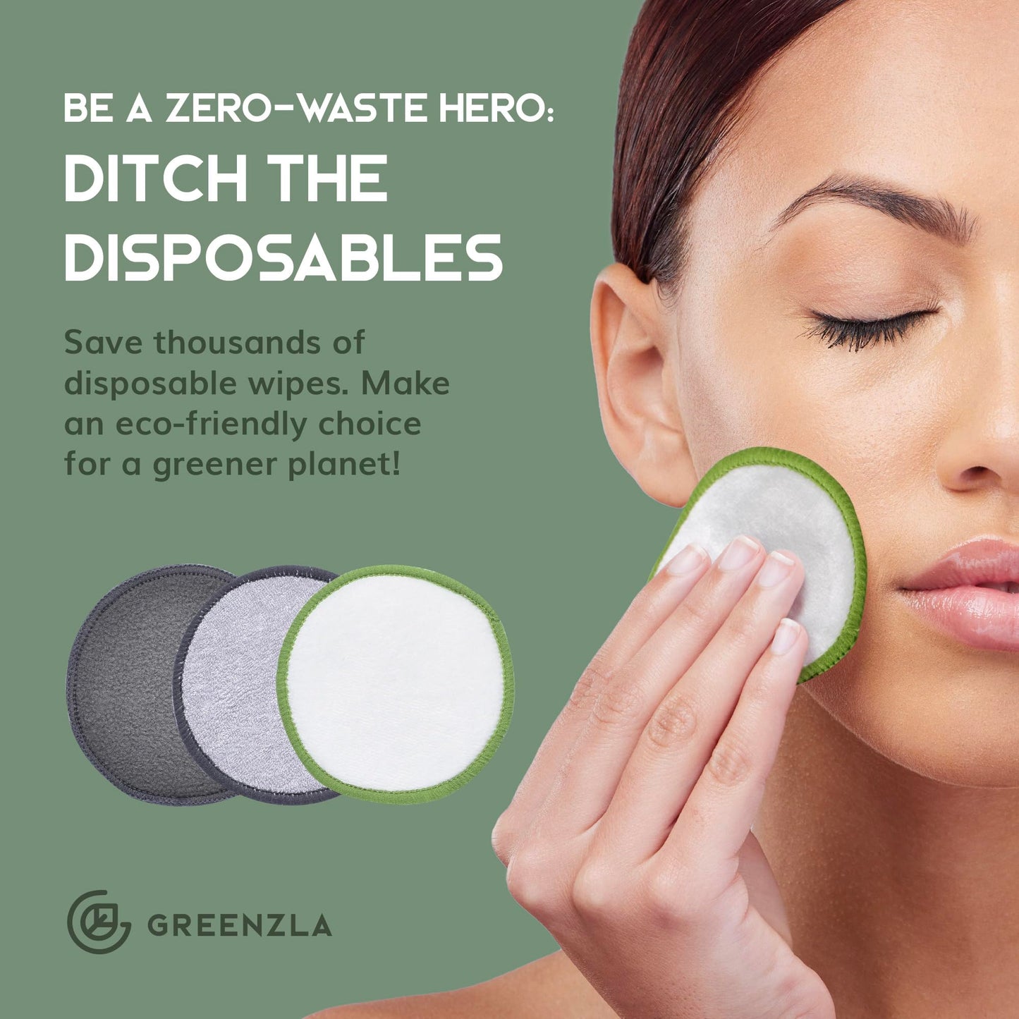 Greenzla Reusable Makeup Remover Pads – 100% Bamboo Cotton & Zero-Waste Set