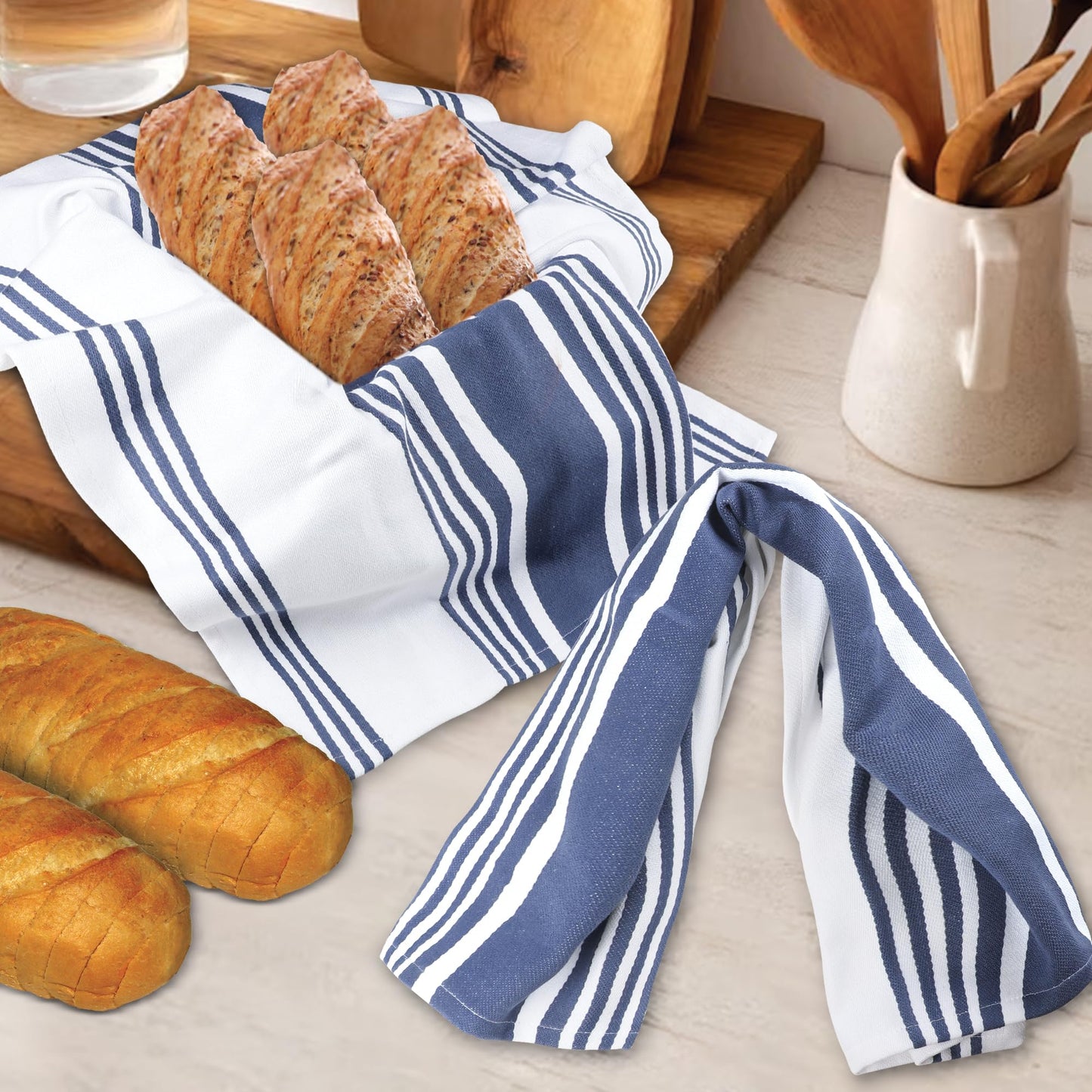 Urban Villa Cotton Kitchen Towels | TRUE Shift Eco Towels (20″×30″, Striped, Mitered)