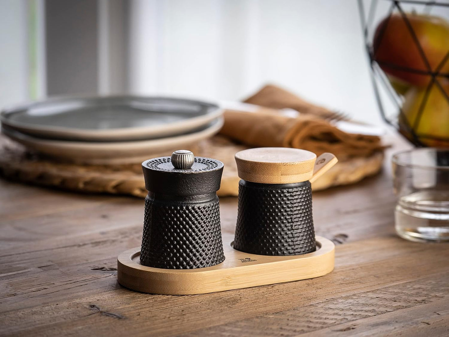 Peugeot Bali Pepper Mill & Salt Cellar Gift Set (3") | TRUE Shift Cast Iron & Wood
