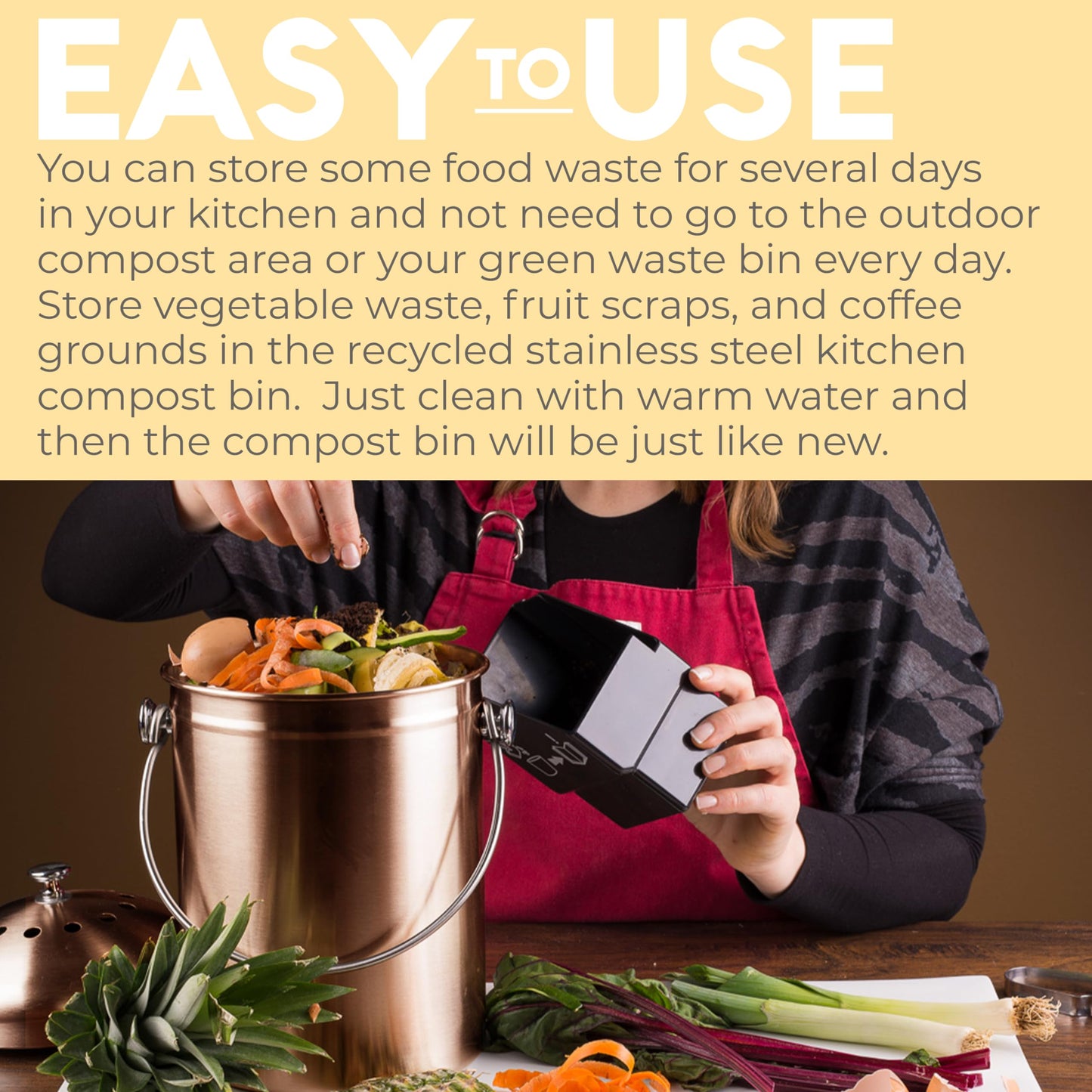 EPICA Countertop Compost Bin – 1.3 Gallon Stainless Steel, Toxin‑Free & Odorless