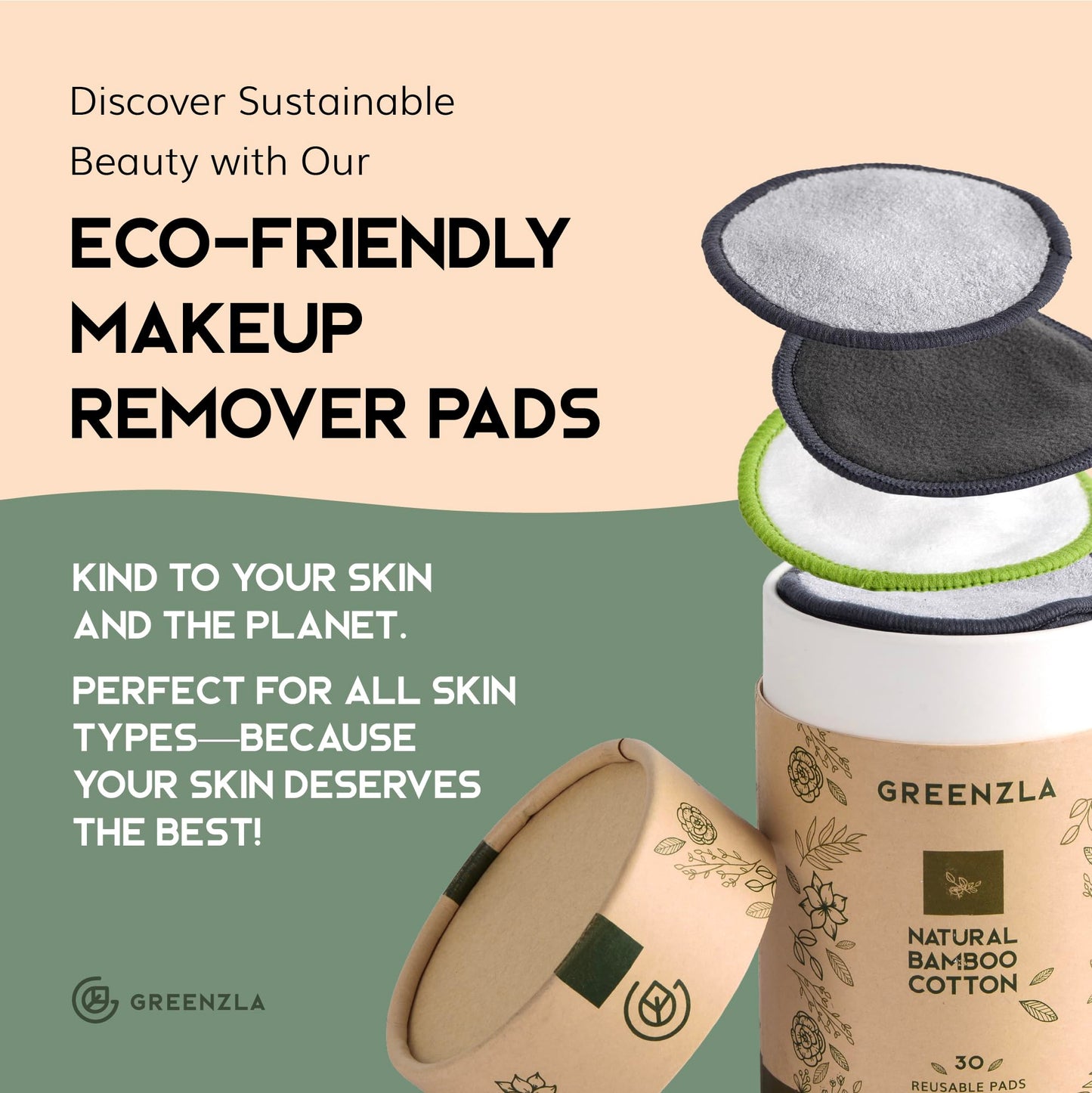 Greenzla Reusable Makeup Remover Pads – 100% Bamboo Cotton & Zero-Waste Set