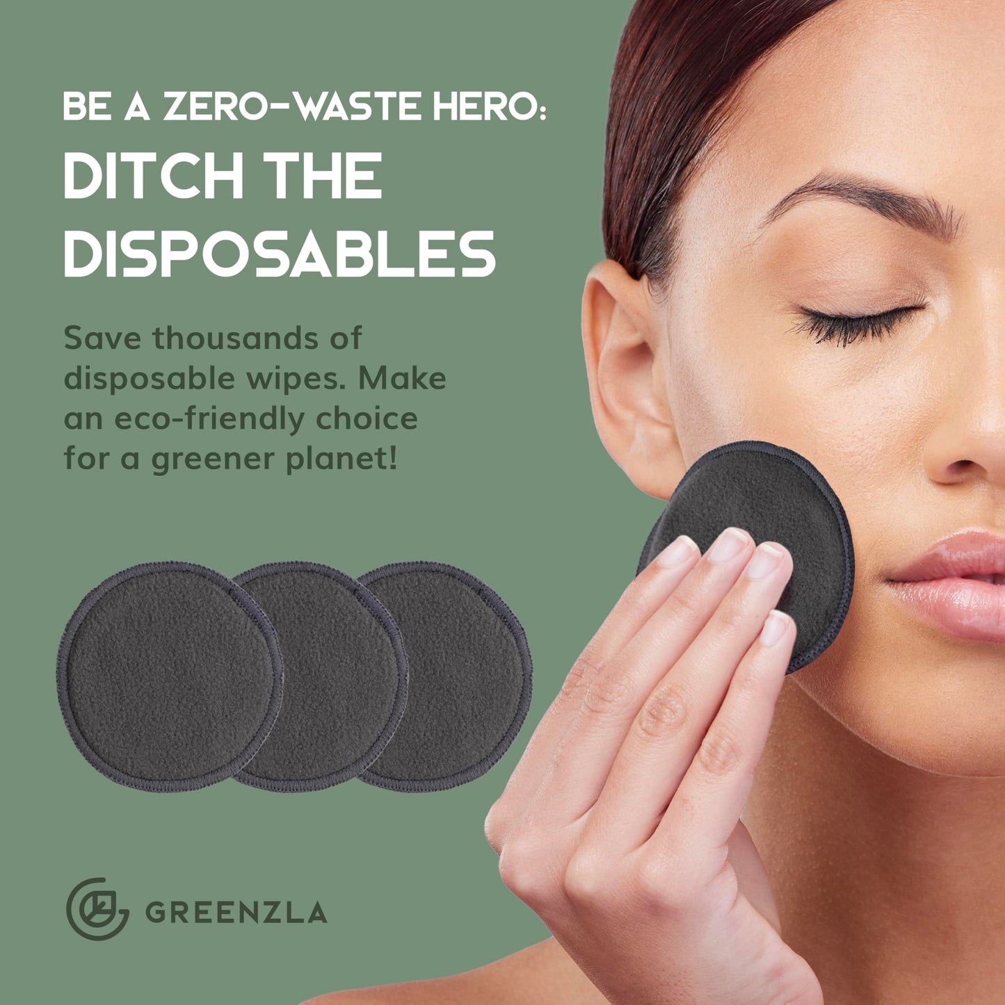 Greenzla Reusable Makeup Remover Pads – 100% Bamboo Cotton & Zero-Waste Set