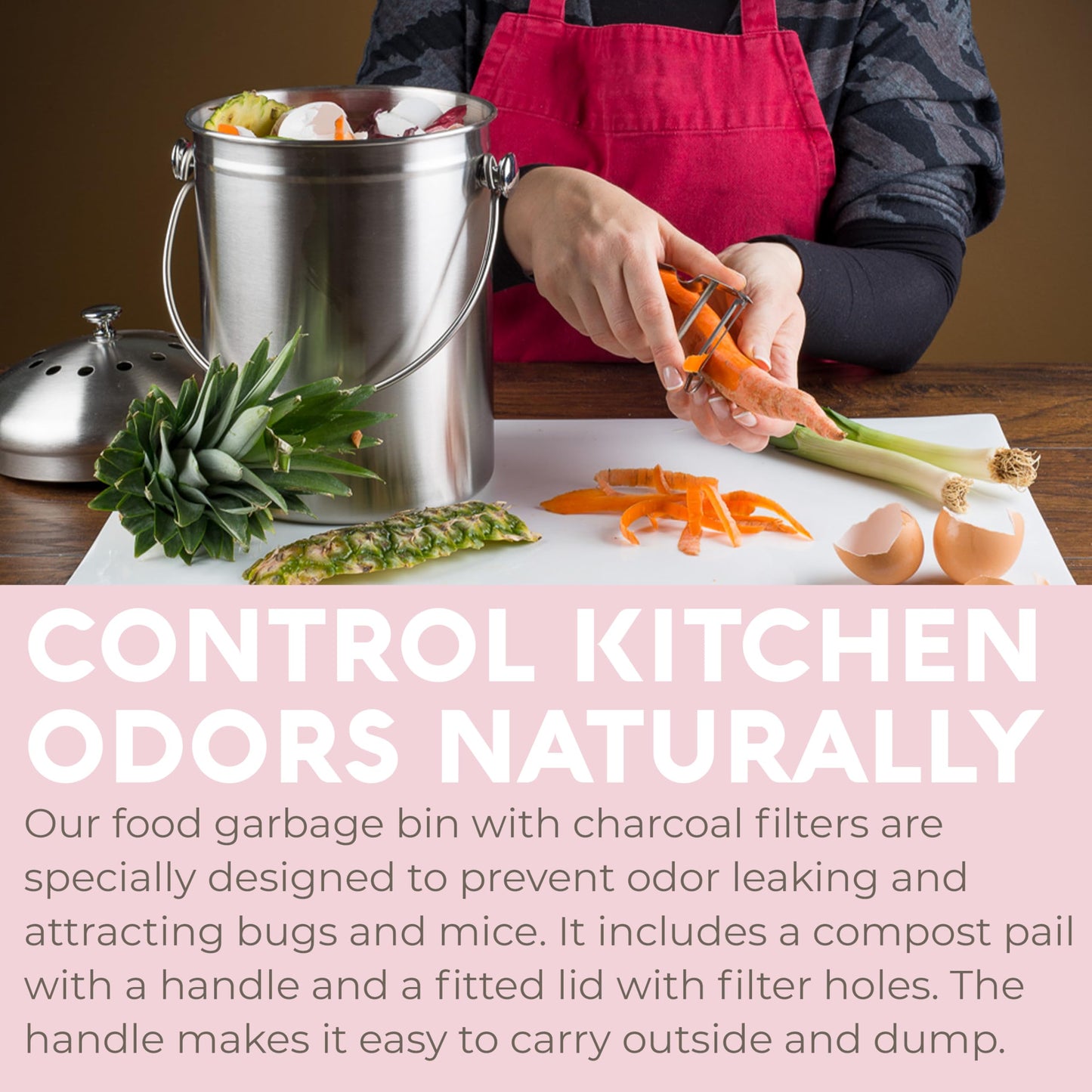 EPICA Countertop Compost Bin – 1.3 Gallon Stainless Steel, Toxin‑Free & Odorless