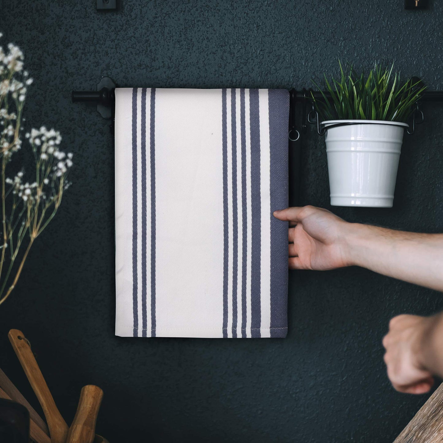 Urban Villa Cotton Kitchen Towels | TRUE Shift Eco Towels (20″×30″, Striped, Mitered)