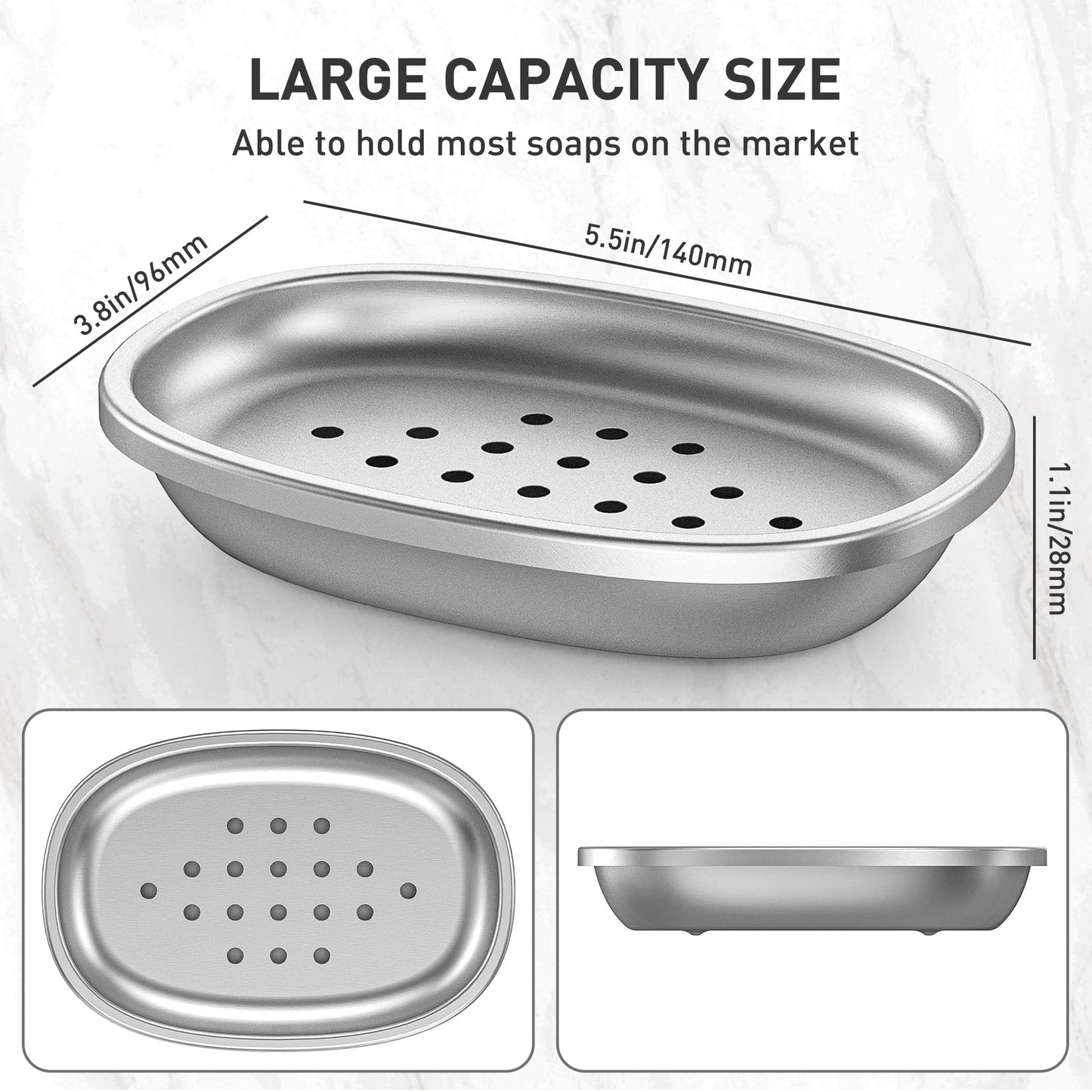 Stainless Steel Soap Dish with Drain Tray | TRUE Shift 304‑Grade Soap Saver