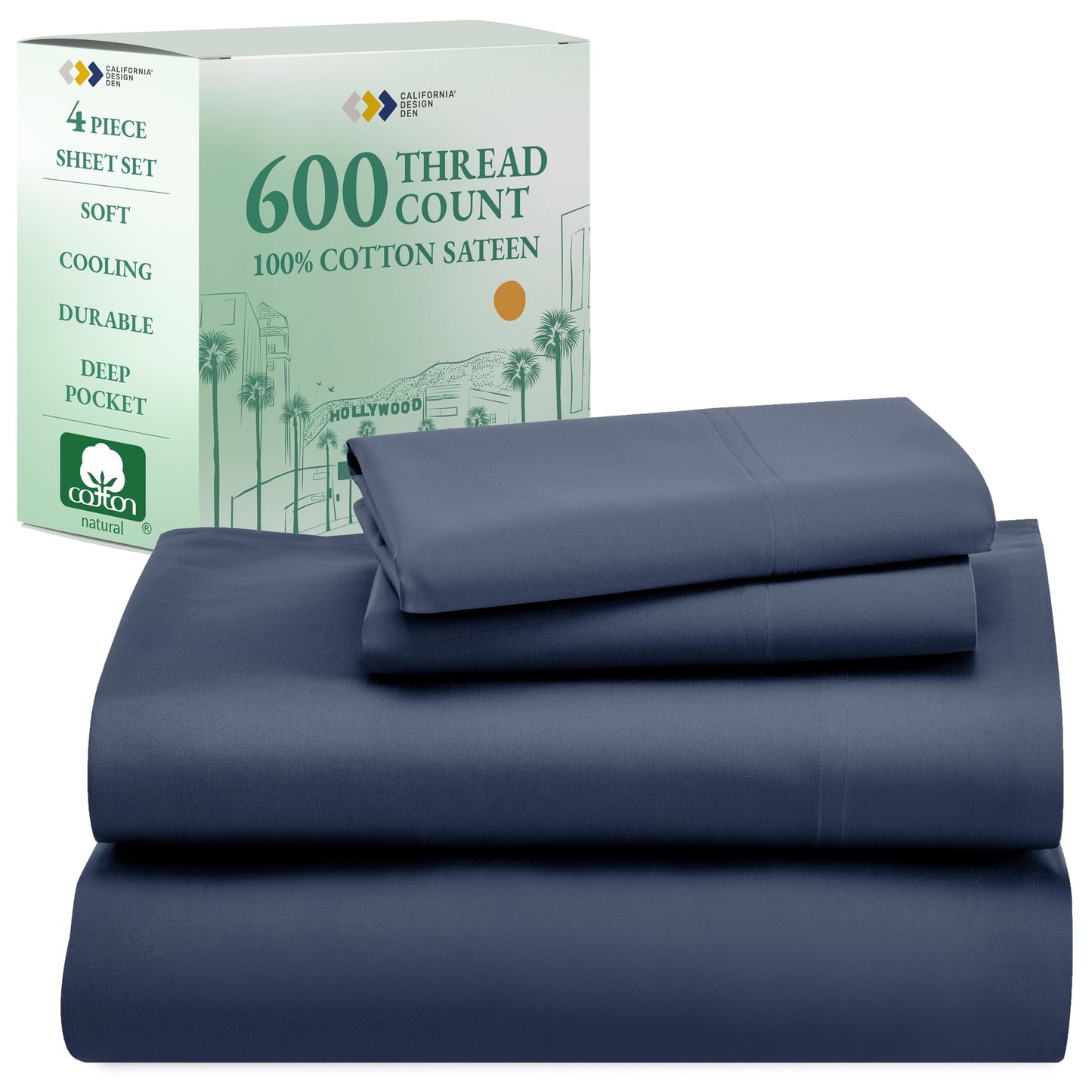 California Design Den 600‑Thread Cotton Sheets | TRUE Shift 4‑Pc Cal King Set