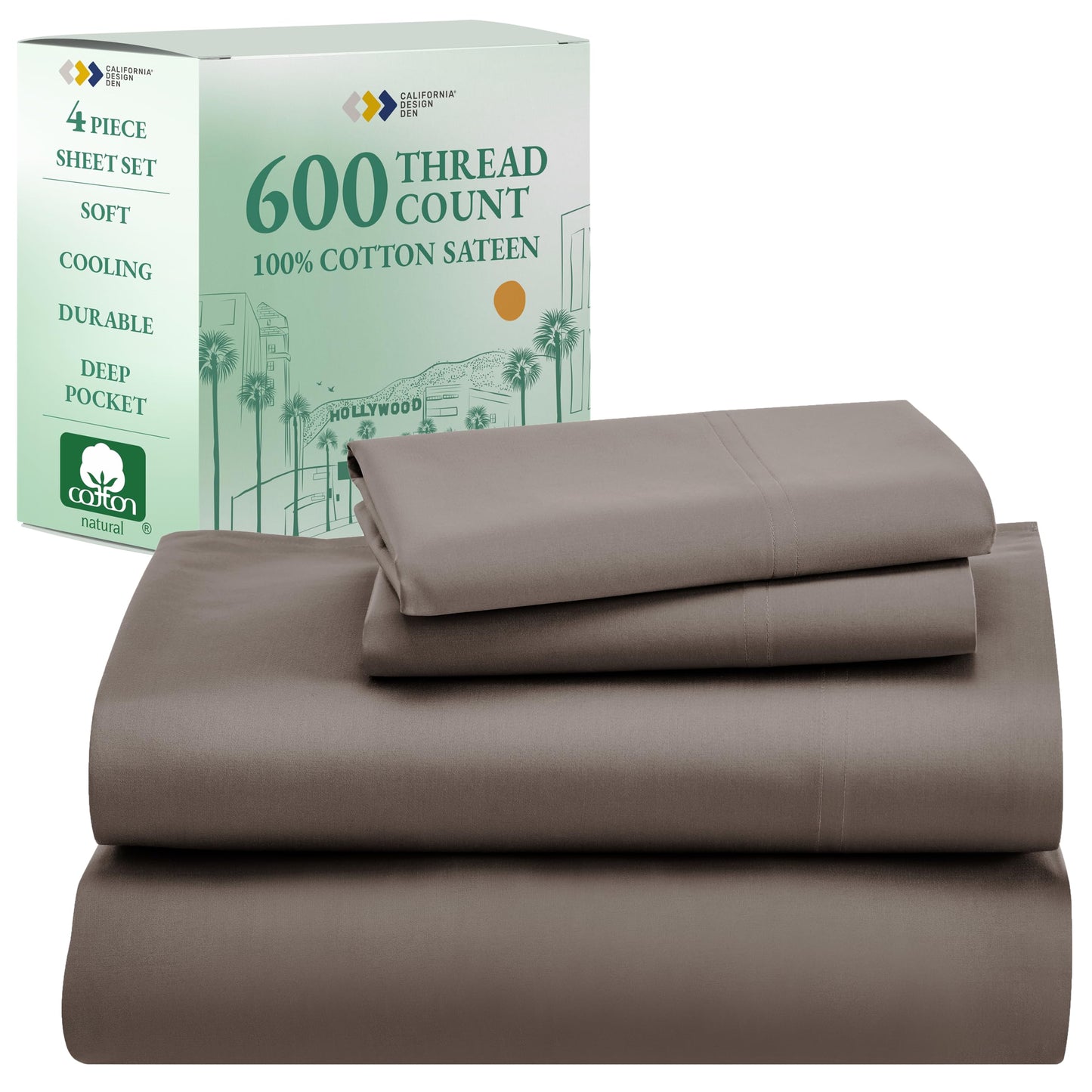 California Design Den 600‑Thread Cotton Sheets | TRUE Shift 4‑Pc Cal King Set