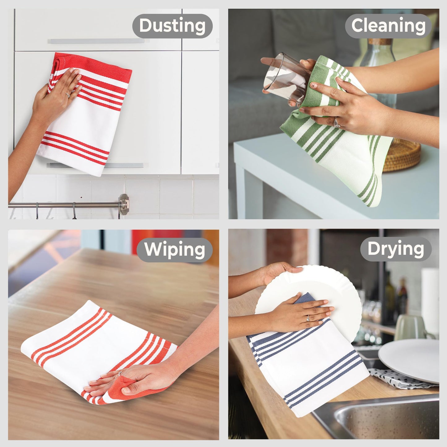 Urban Villa Cotton Kitchen Towels | TRUE Shift Eco Towels (20″×30″, Striped, Mitered)