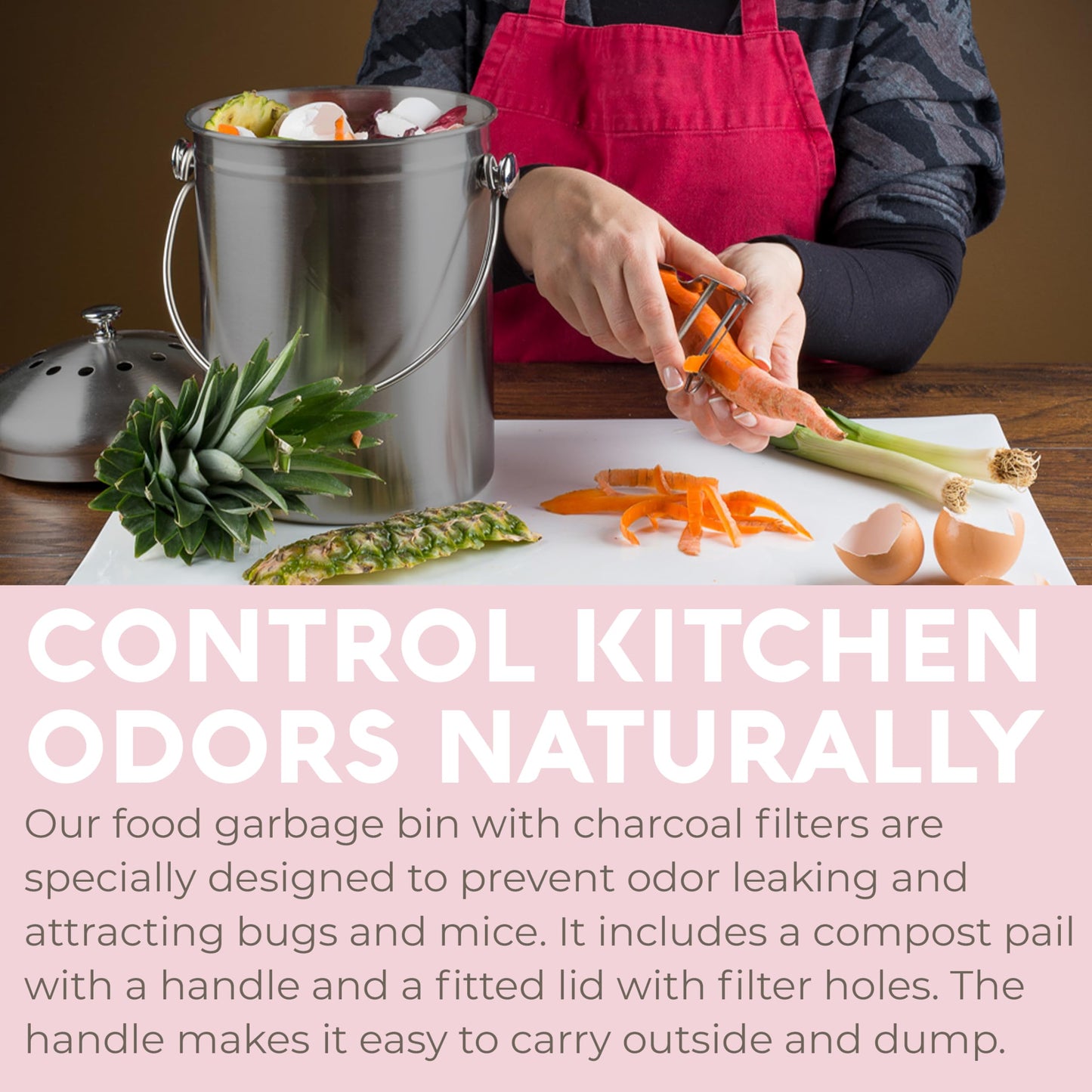 EPICA Countertop Compost Bin – 1.3 Gallon Stainless Steel, Toxin‑Free & Odorless