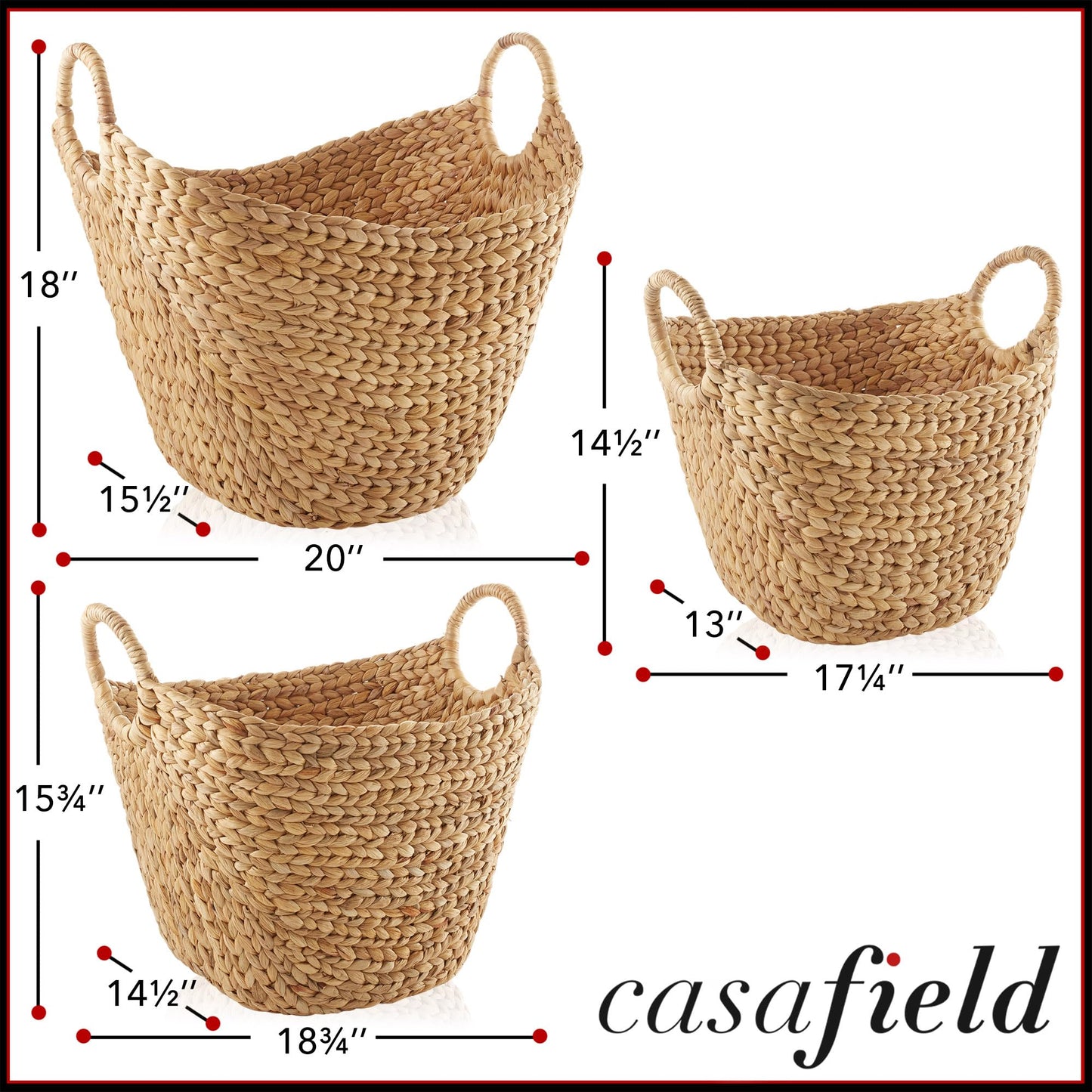 Casafield Set of 3 Sustainable Woven Water Hyacinth Boat Baskets