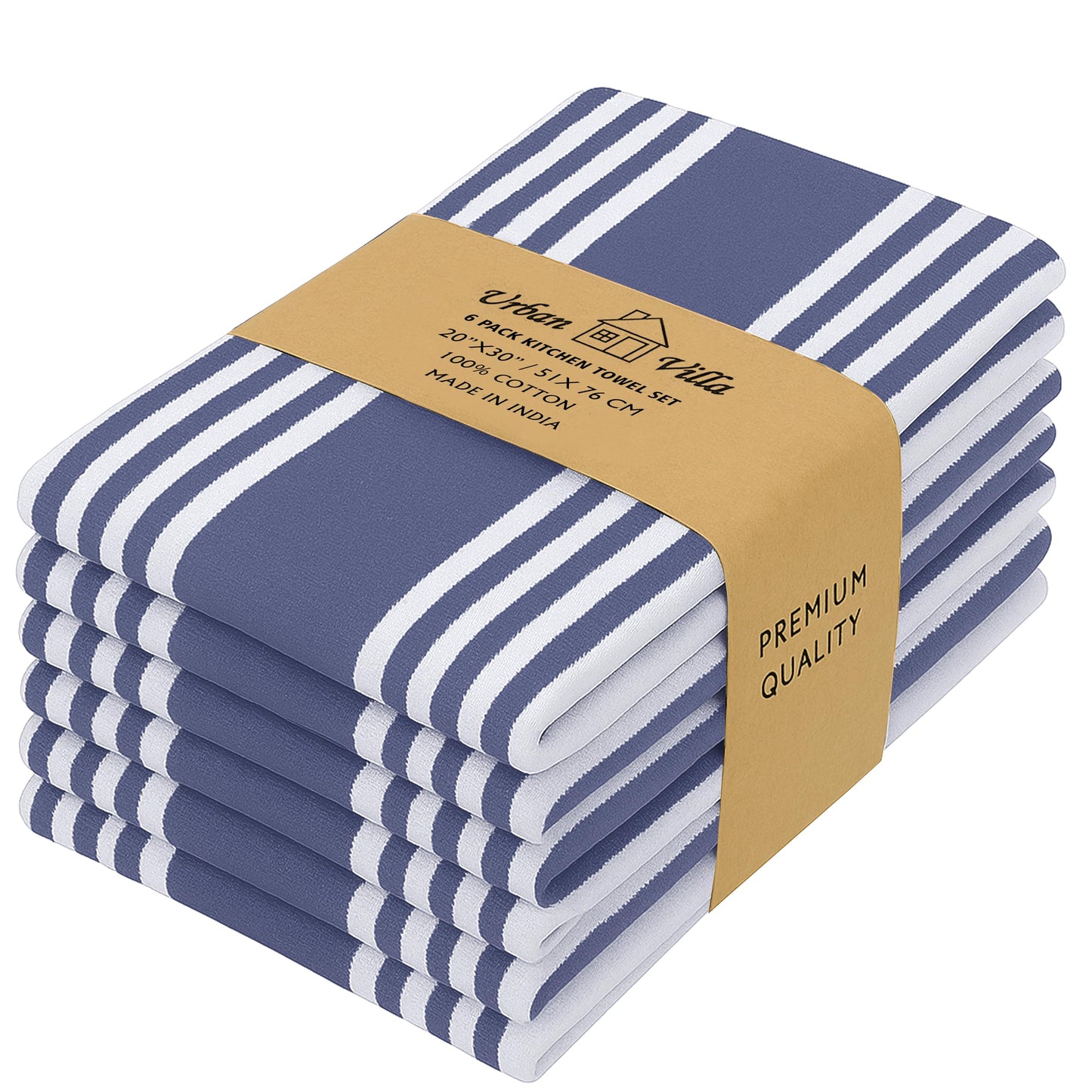 Urban Villa Cotton Kitchen Towels | TRUE Shift Eco Towels (20″×30″, Striped, Mitered)