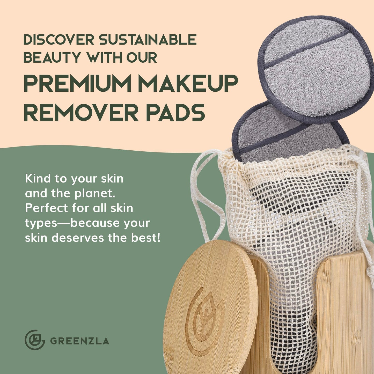 Greenzla Reusable Makeup Remover Pads – 100% Bamboo Cotton & Zero-Waste Set