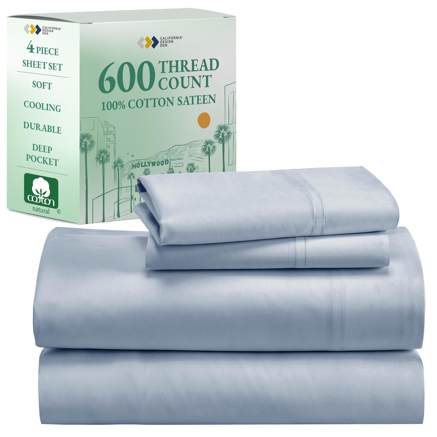 California Design Den 600‑Thread Cotton Sheets | TRUE Shift 4‑Pc Cal King Set
