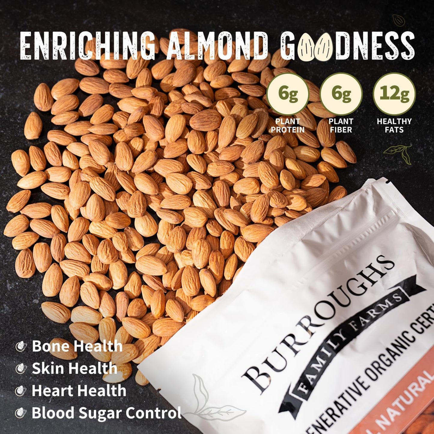 Burroughs Family Farms Regenerative Organic Raw Almonds | TRUE Shift Soil‑Restoring Snack (3 lb Bag)