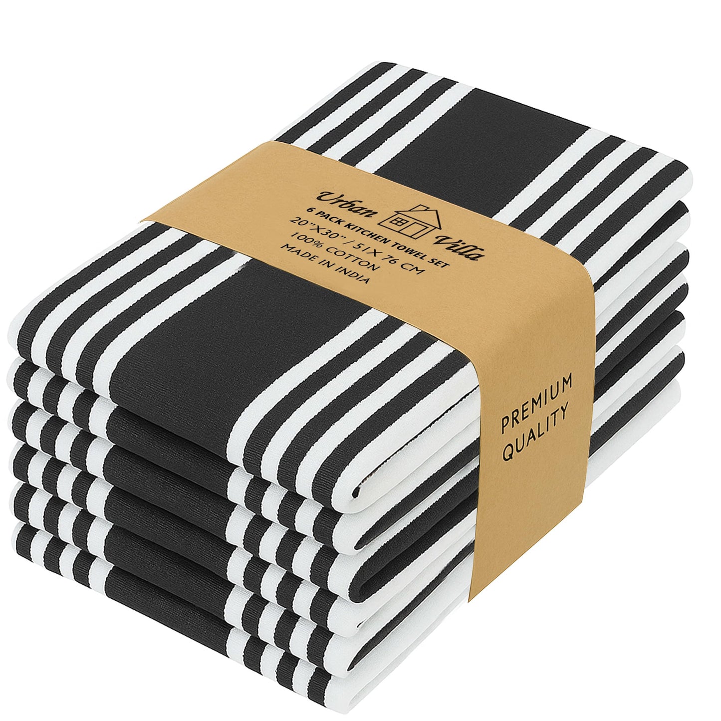 Urban Villa Cotton Kitchen Towels | TRUE Shift Eco Towels (20″×30″, Striped, Mitered)