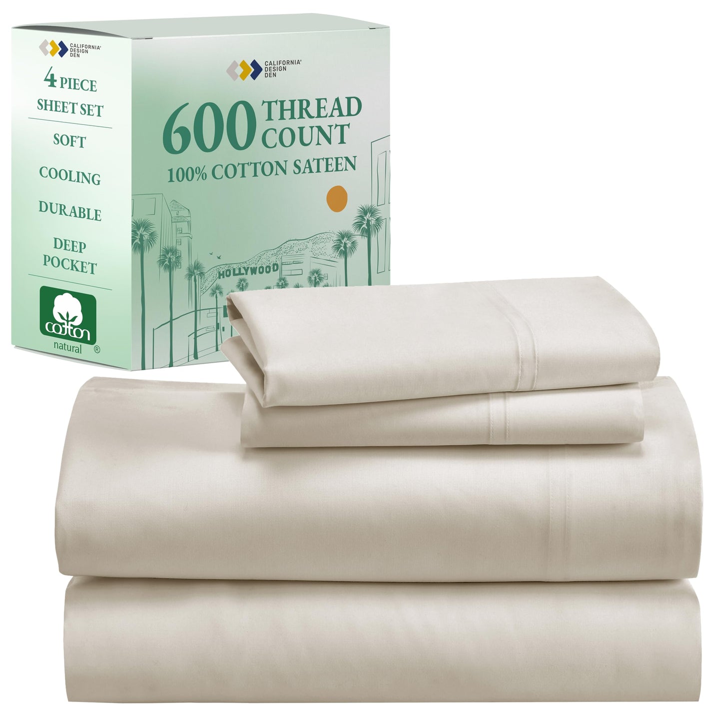 California Design Den 600‑Thread Cotton Sheets | TRUE Shift 4‑Pc Cal King Set