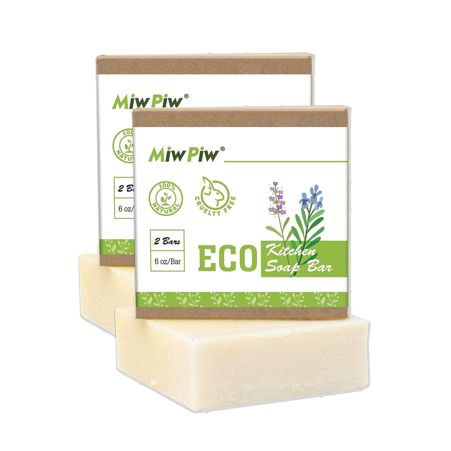 Miw Piw Vegan Dish Soap Bar – Large 6 oz, Plastic‑Free & Palm‑Oil Free