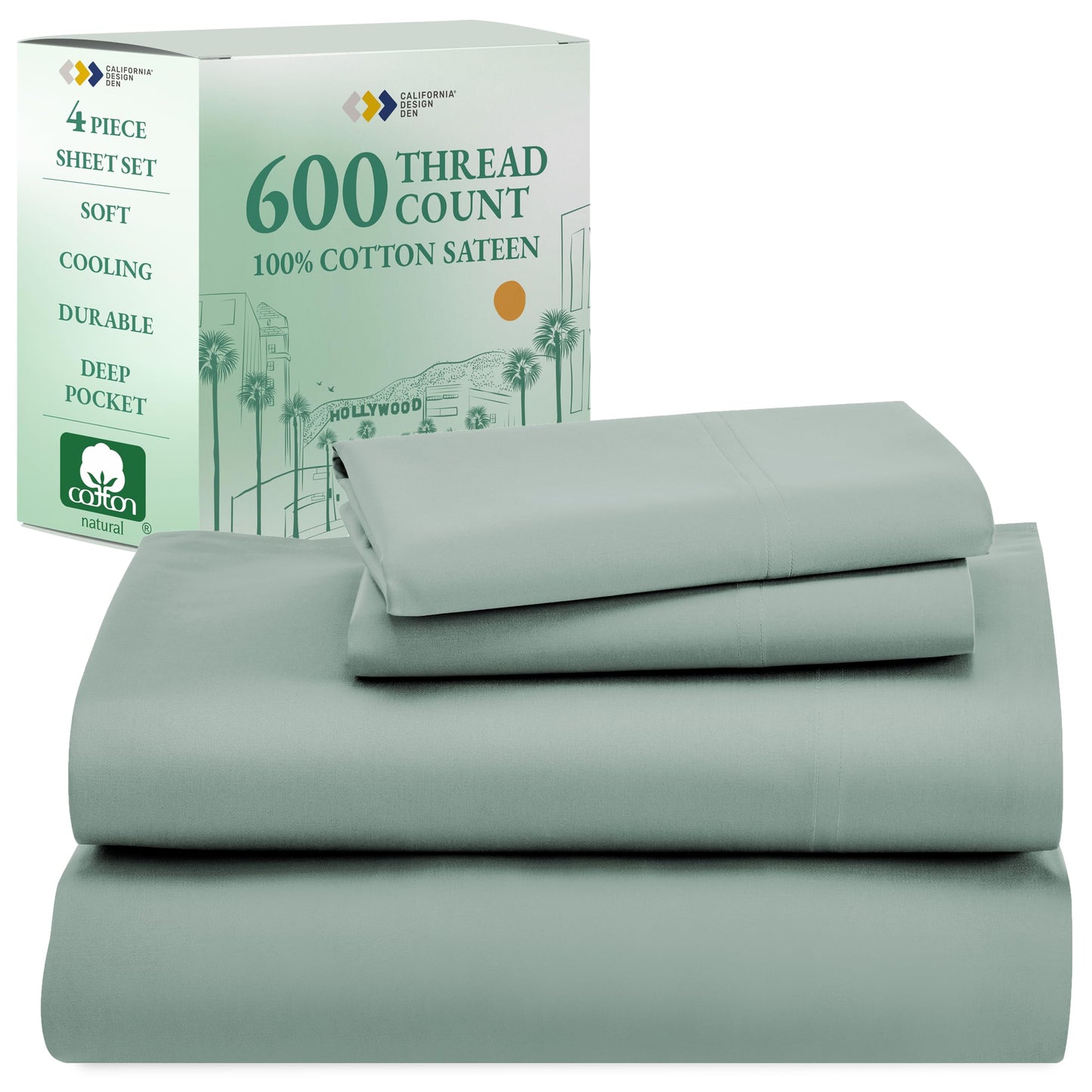 California Design Den 600‑Thread Cotton Sheets | TRUE Shift 4‑Pc Cal King Set