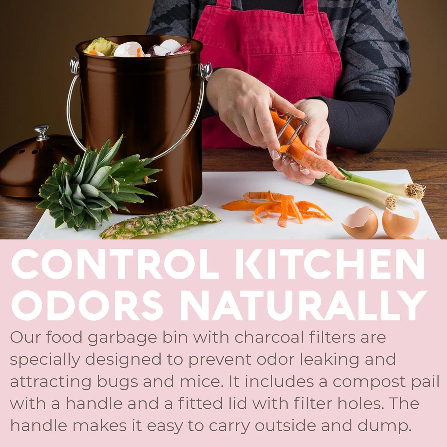 EPICA Countertop Compost Bin – 1.3 Gallon Stainless Steel, Toxin‑Free & Odorless