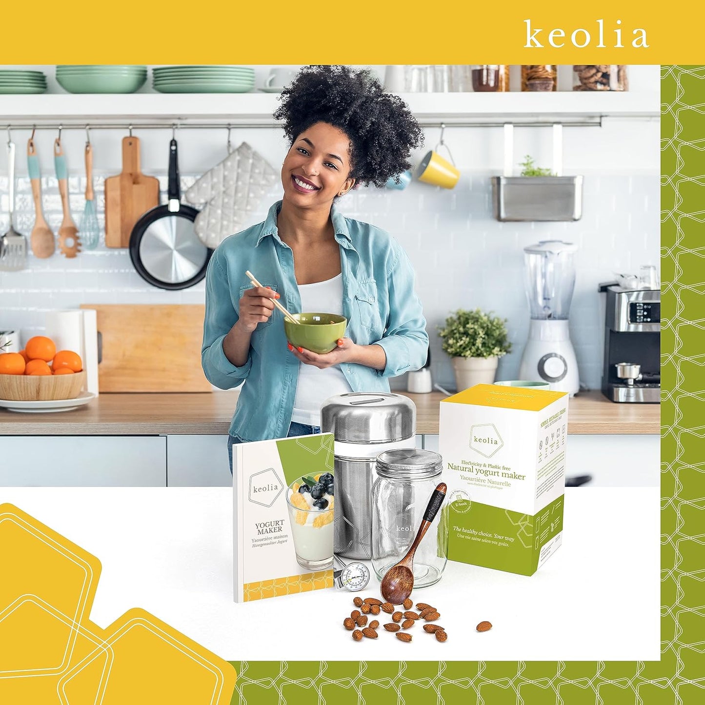 Keolia Stainless Steel Yogurt Maker with 1 Quart Glass Jar