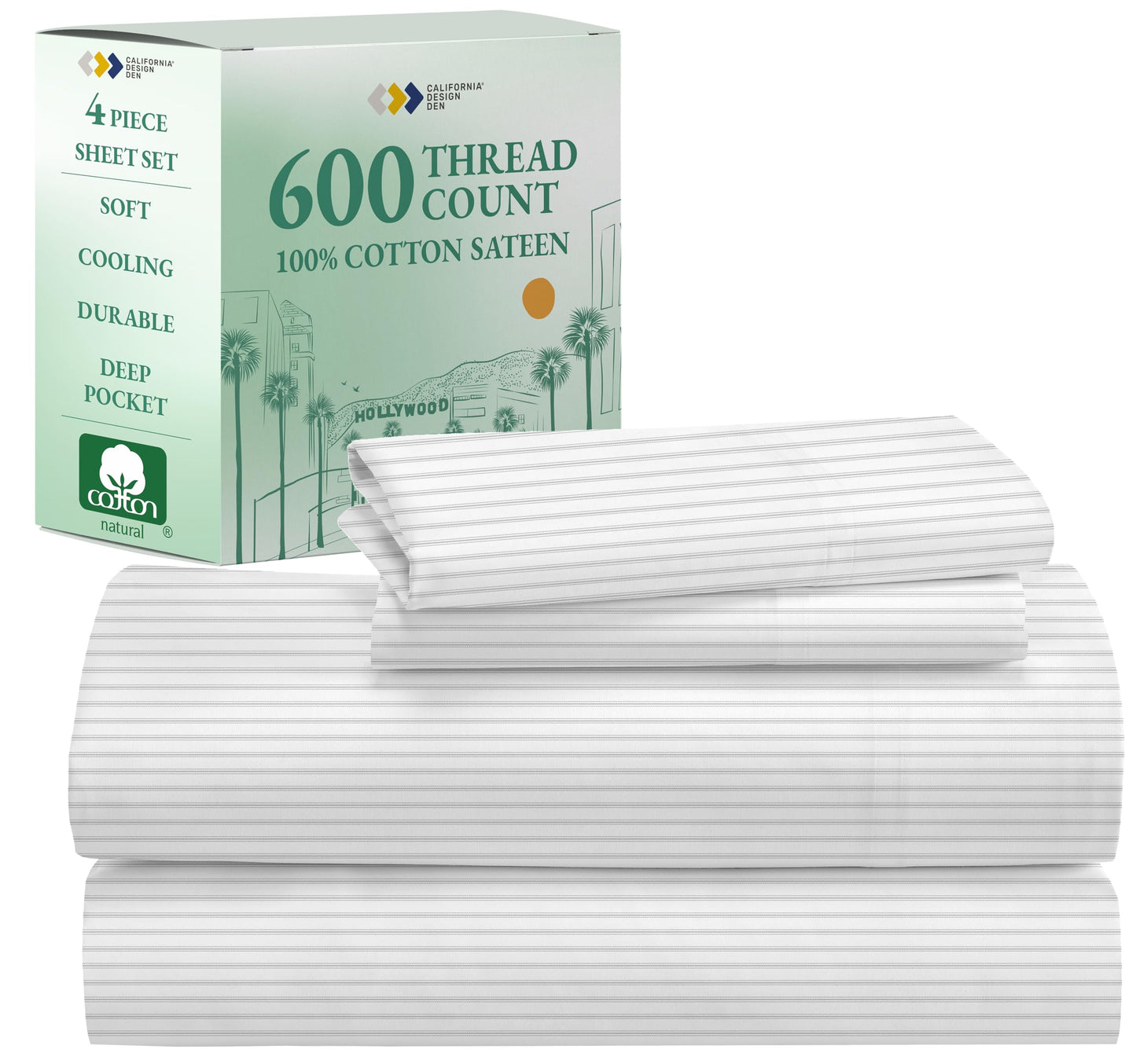 California Design Den 600‑Thread Cotton Sheets | TRUE Shift 4‑Pc Cal King Set