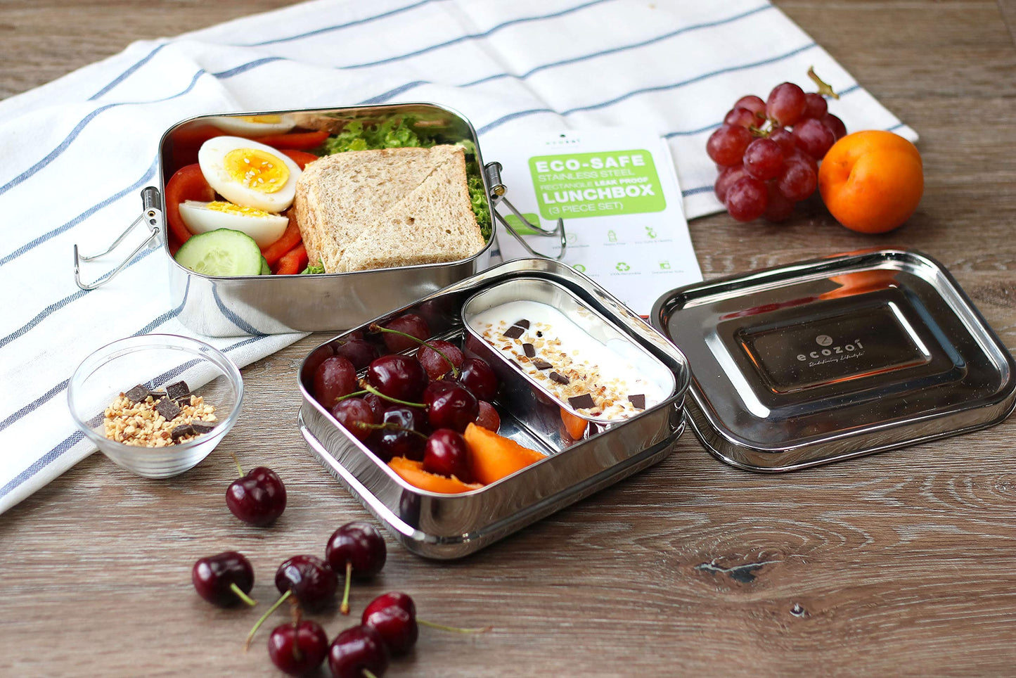 ecozoi 3‑in‑1 Leak‑Proof Stainless Steel Bento Lunch Box | TRUE Shift Reusable Metal Food Container