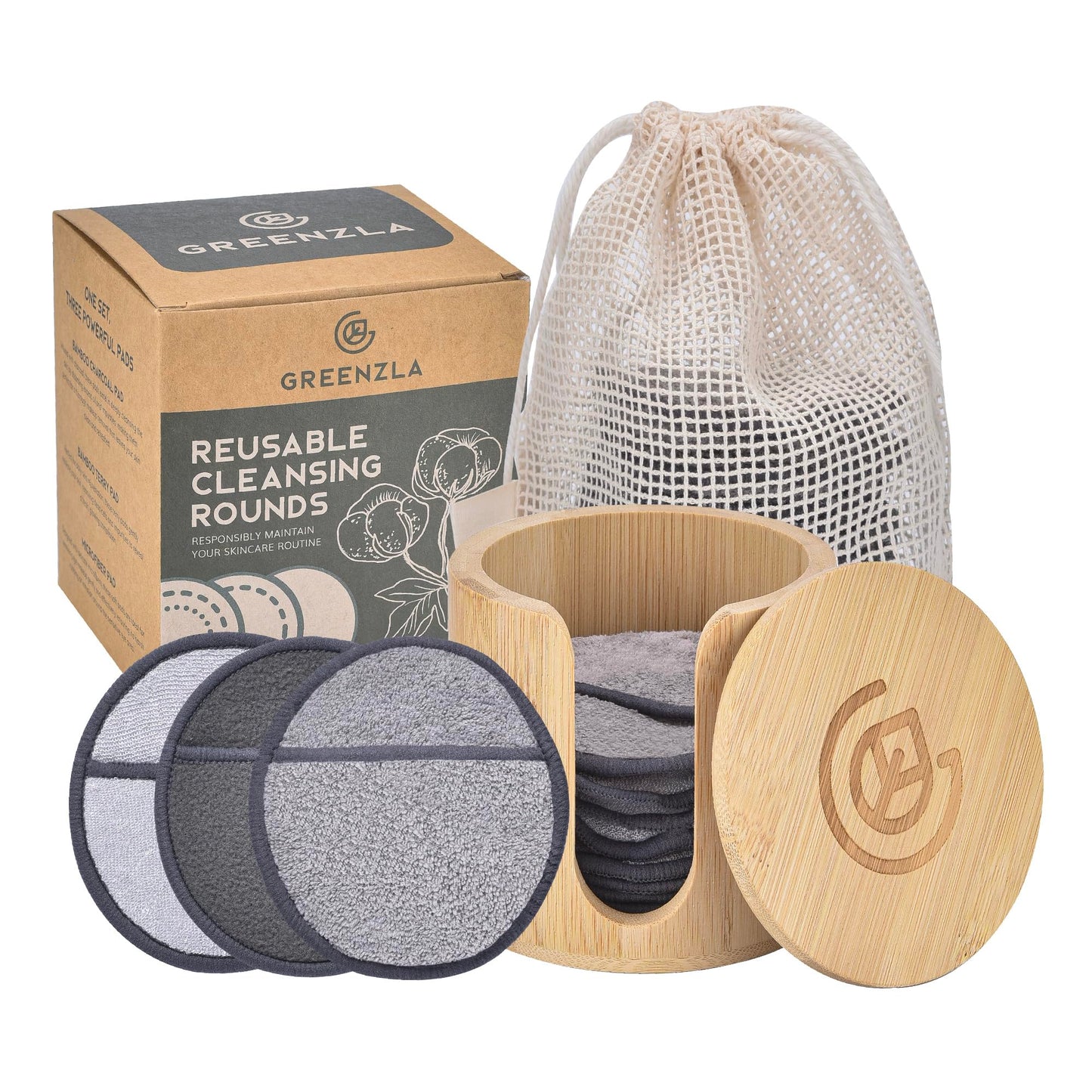 Greenzla Reusable Makeup Remover Pads – 100% Bamboo Cotton & Zero-Waste Set