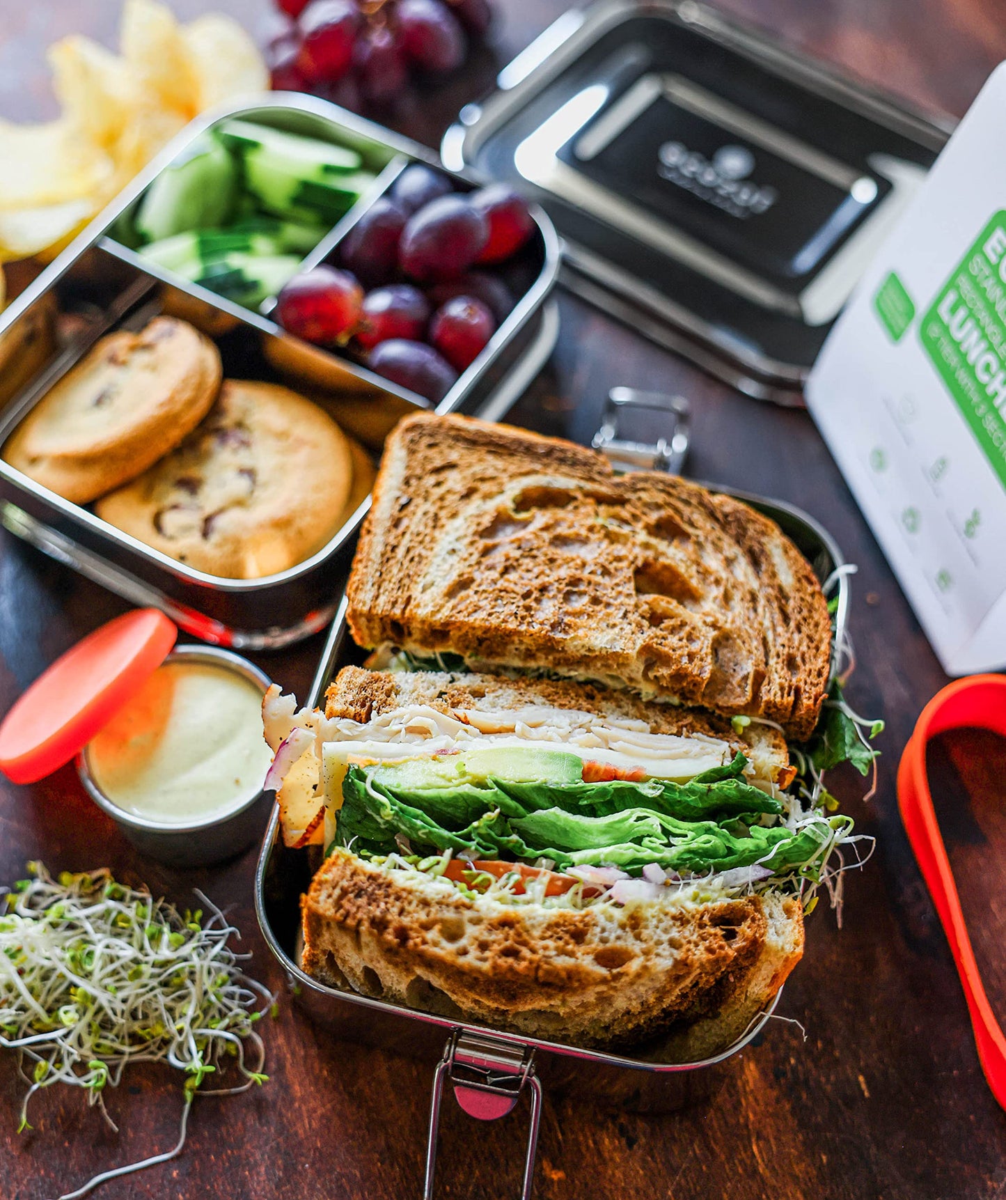 ecozoi 3‑in‑1 Leak‑Proof Stainless Steel Bento Lunch Box | TRUE Shift Reusable Metal Food Container