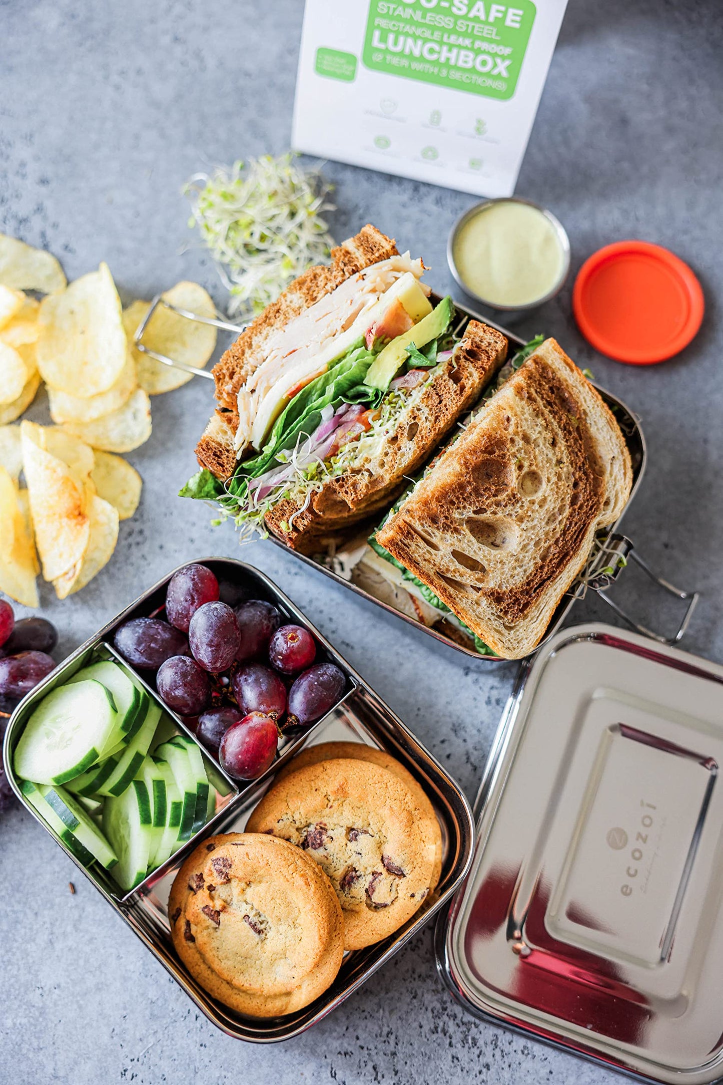 ecozoi 3‑in‑1 Leak‑Proof Stainless Steel Bento Lunch Box | TRUE Shift Reusable Metal Food Container
