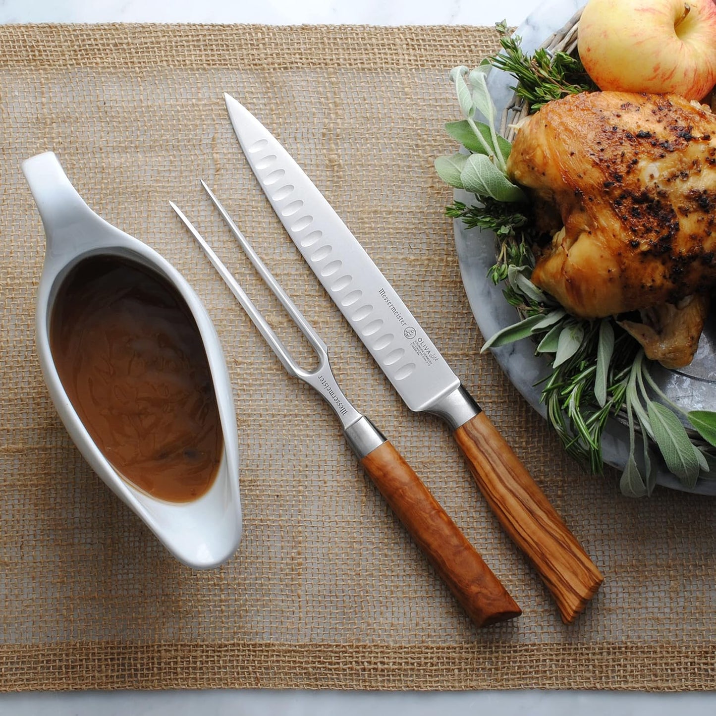 Messermeister Oliva Elite Carving Set (8″ Knife & 6″ Fork) | TRUE Shift Heirloom German Steel