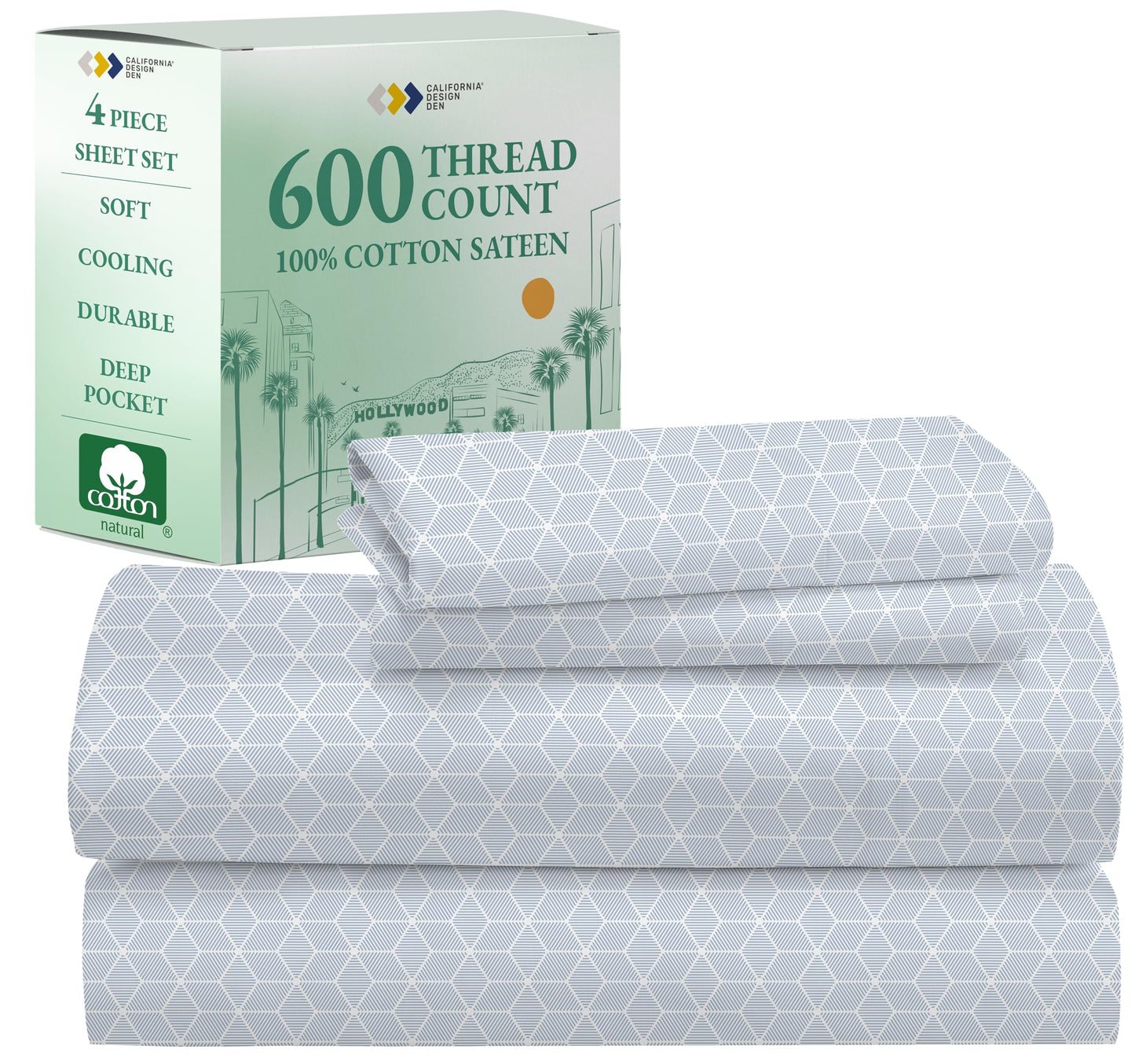 California Design Den 600‑Thread Cotton Sheets | TRUE Shift 4‑Pc Cal King Set