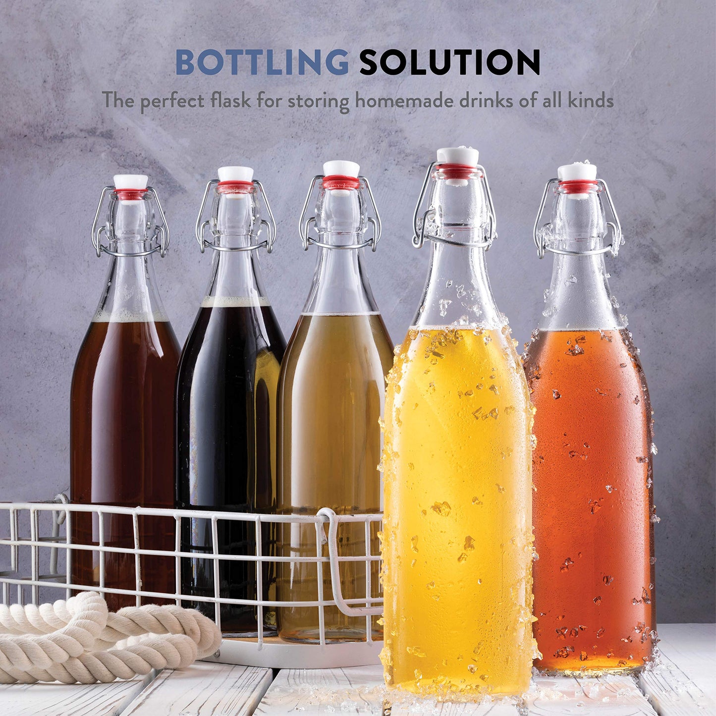 Bormioli Rocco Giara Swing Top Bottles (1 L, 6 Pack) | TRUE Shift Glass Beverage Storage
