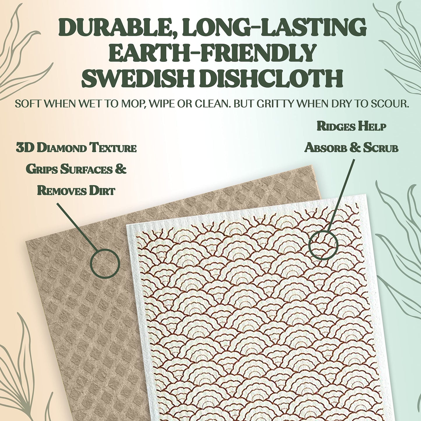 FEBU Swedish Dishcloths – 5 Pack Biodegradable Cotton‑Cellulose Cleaning Cloths