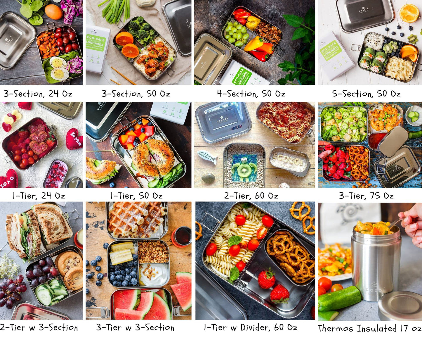 ecozoi 3‑in‑1 Leak‑Proof Stainless Steel Bento Lunch Box | TRUE Shift Reusable Metal Food Container