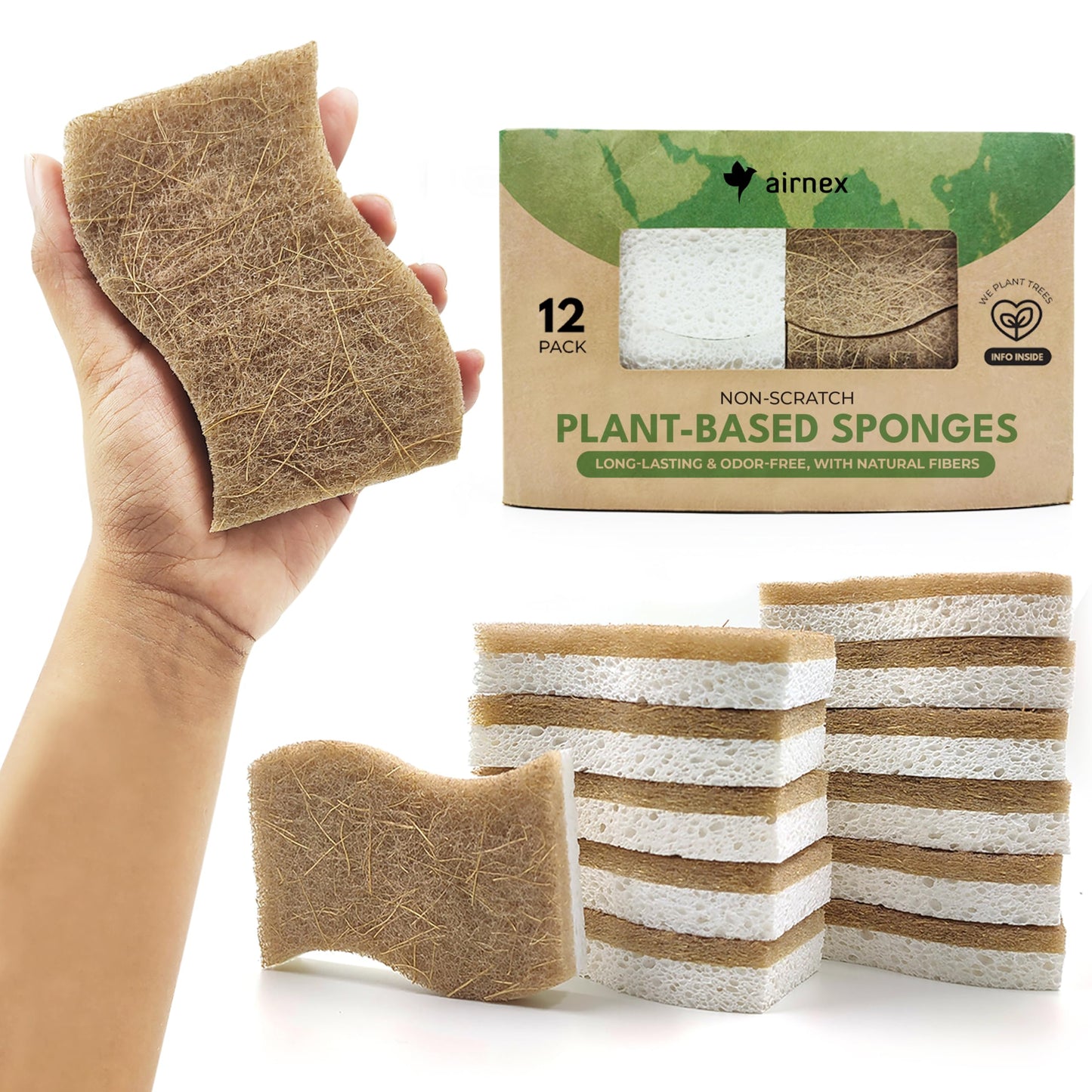Natural Kitchen Sponge – Biodegradable Compostable Cellulose & Coconut Scrubber
