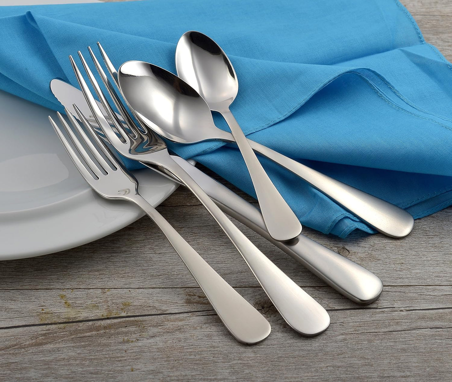 TRUE Shift Satin Annapolis 45‑Piece Flatware Set | Non‑Toxic Stainless, Made in USA