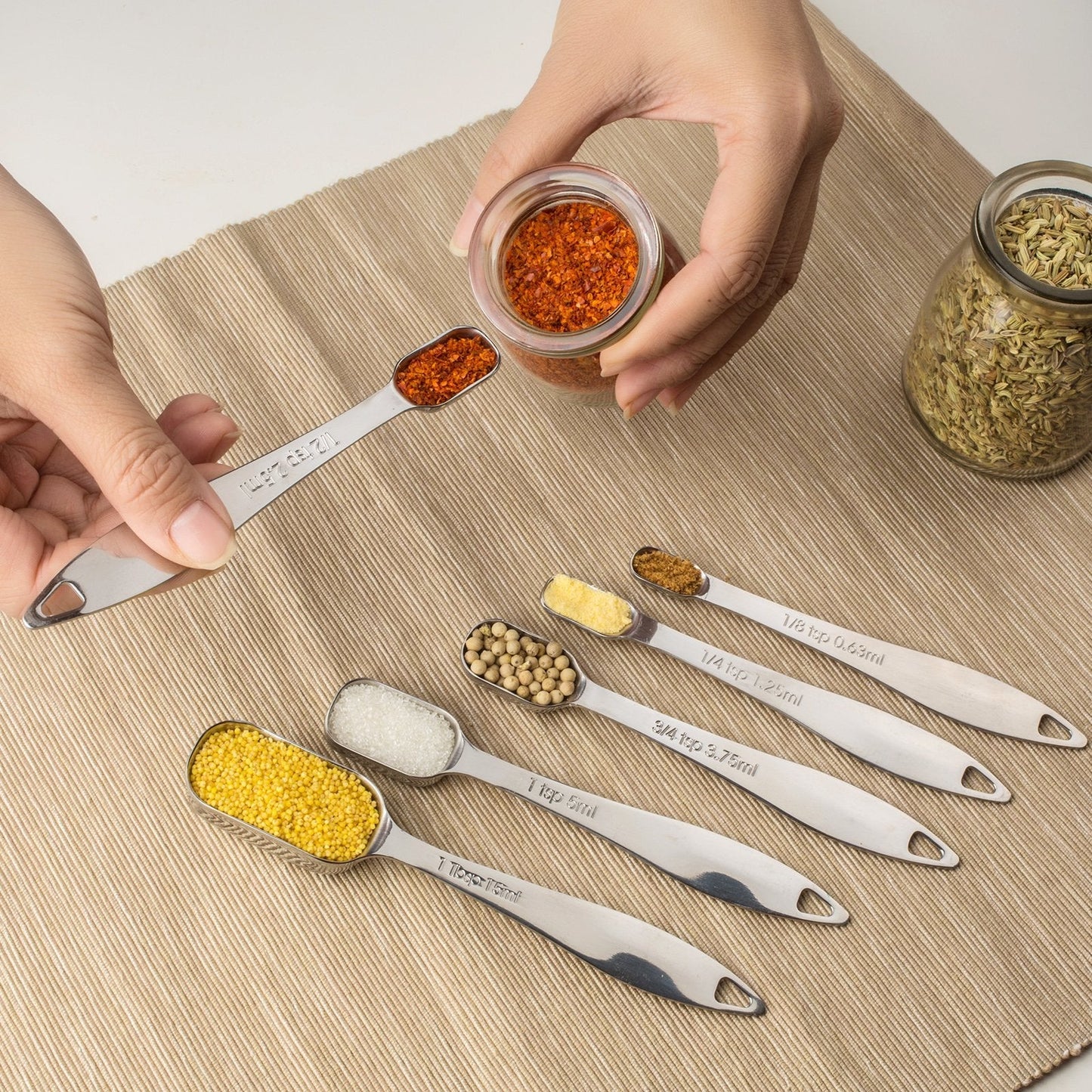 ALLWIN - HOUSEWARE: 13 - piece Measuring Cups and Spoons Set, 18/8 Stainless Steel, with Ring Connector - The Tribalist