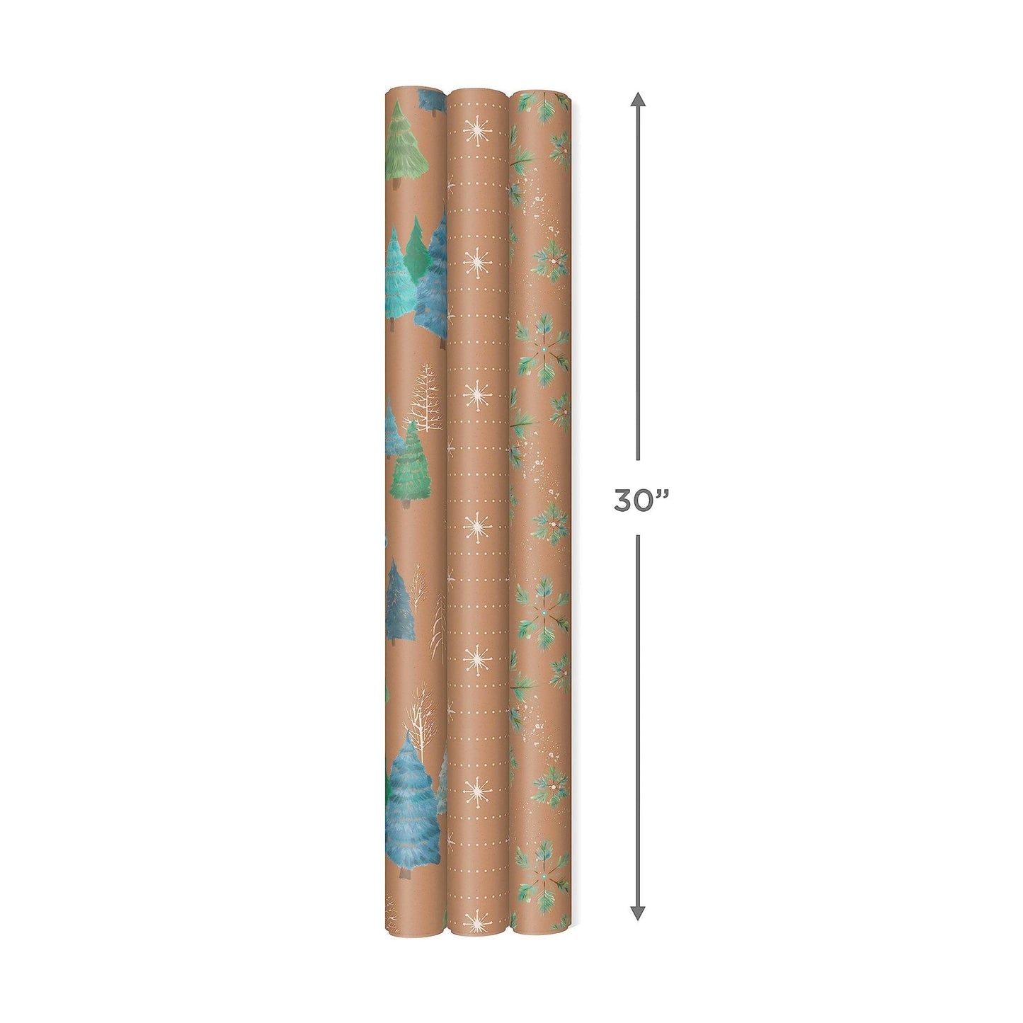 Hallmark: Christmas Wrapping Paper - Recyclable Kraft Paper, 30" Wide by 12' Long (Pack of 3) - The Tribalist