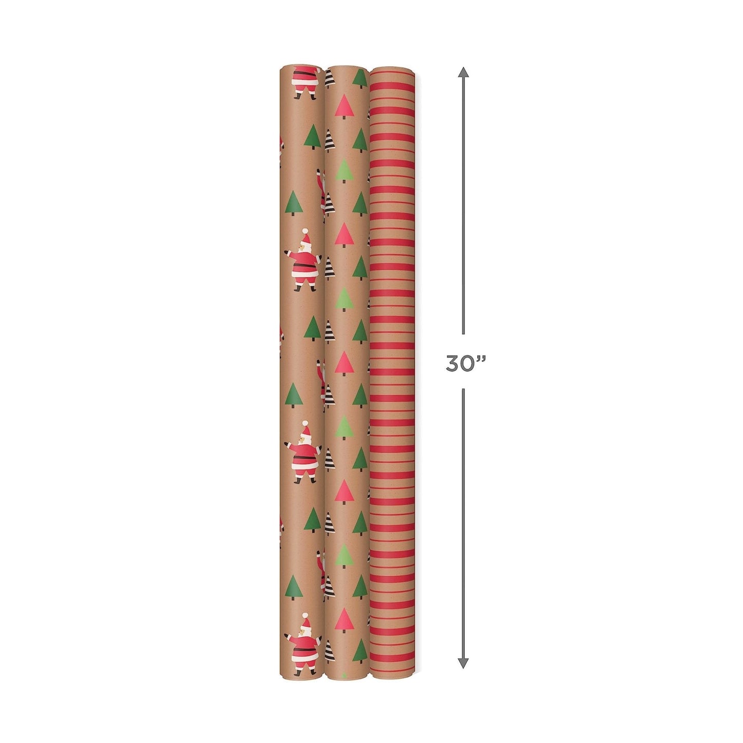 Hallmark: Christmas Wrapping Paper - Recyclable Kraft Paper, 30" Wide by 12' Long (Pack of 3) - The Tribalist