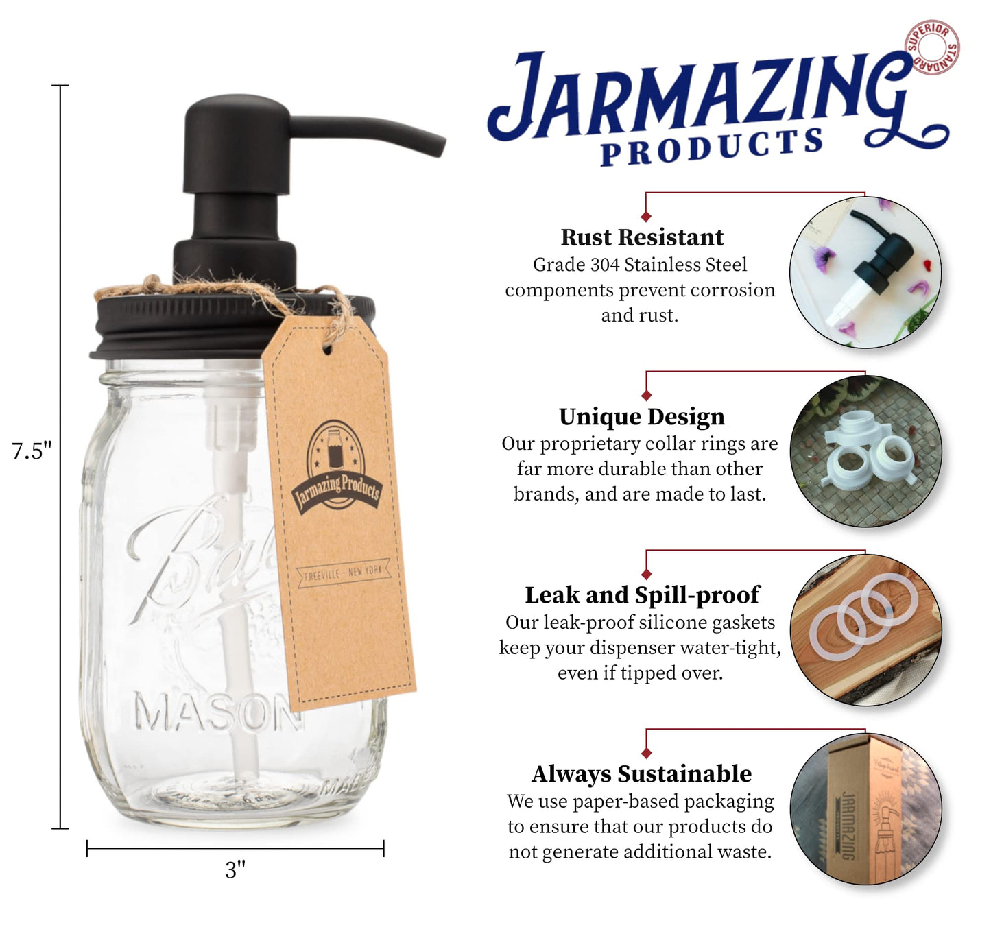 Jarmazing Products: Ball Mason Jar Soap Dispenser – 16 oz with Black Stainless Steel Pump & Lid - The Tribalist