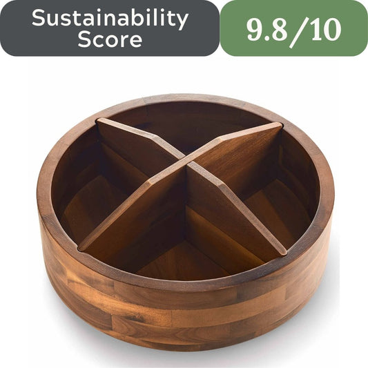 12" Acacia Wood Lazy Susan Organizer with 4 Dividers