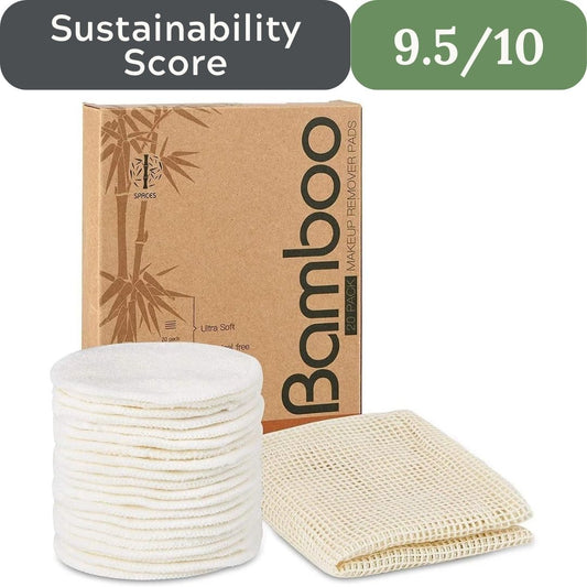 Organic Bamboo Reusable Makeup Remover Pads: 20-Pack with Laundry Bag