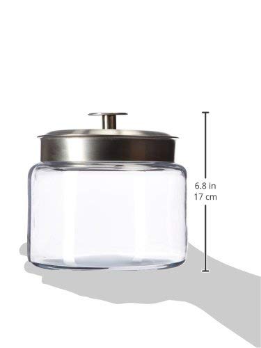 Anchor Hocking Montana Glass Jars with Fresh Sealed Lids, Brushed Metal, 64 oz (Set of 2)