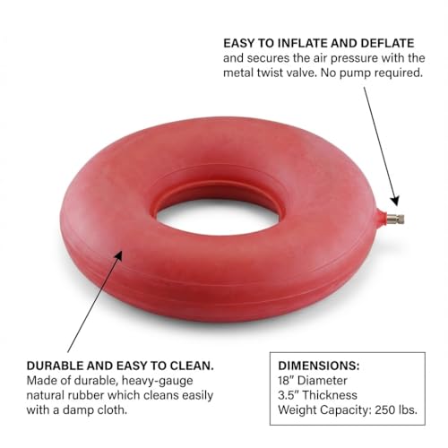 NOVA Inflatable Donut Cushion: 18” Heavy-Gauge Natural Rubber