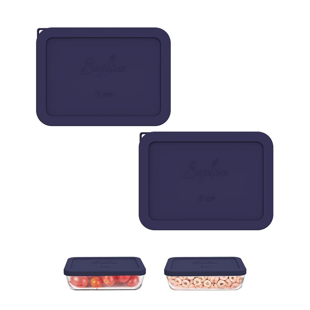 Set of blue silicone lids for containers on a white background