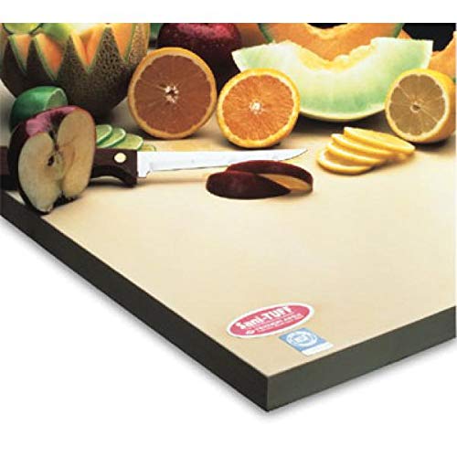 Natural rubber chopping board with fruits and a knife on a white background