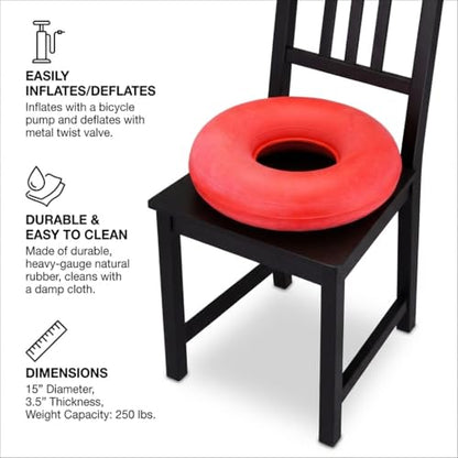 NOVA Inflatable Donut Cushion: 18” Heavy-Gauge Natural Rubber