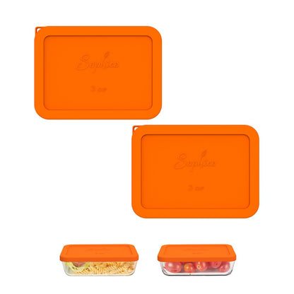 Set of orange silicone lids with 'Sophico' branding on a white background