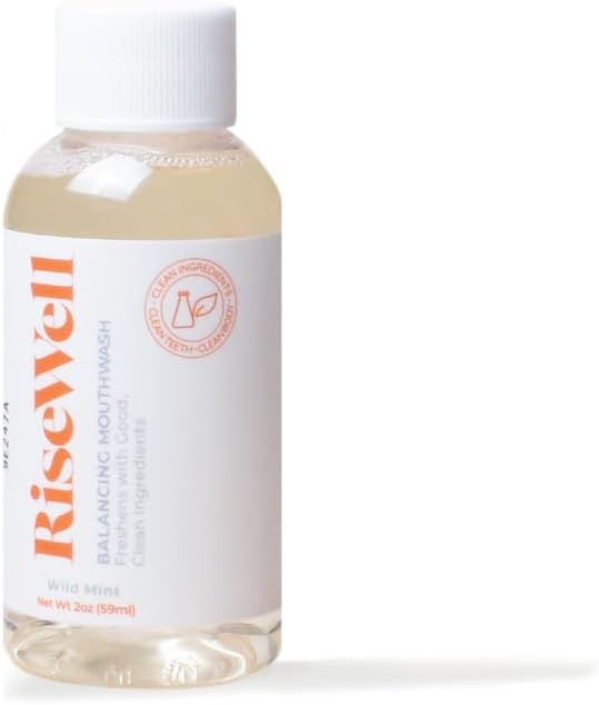 Bottle of Risewell balancing mouthwash on a white background