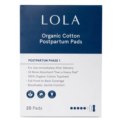 LOLA 100% Organic Cotton Max Absorbency Postpartum Pads
